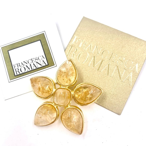 Francesca Romana Jewelry - FRANCESCA ROMANA GOLDEN CITRINE FLOWER PIN BROOCH